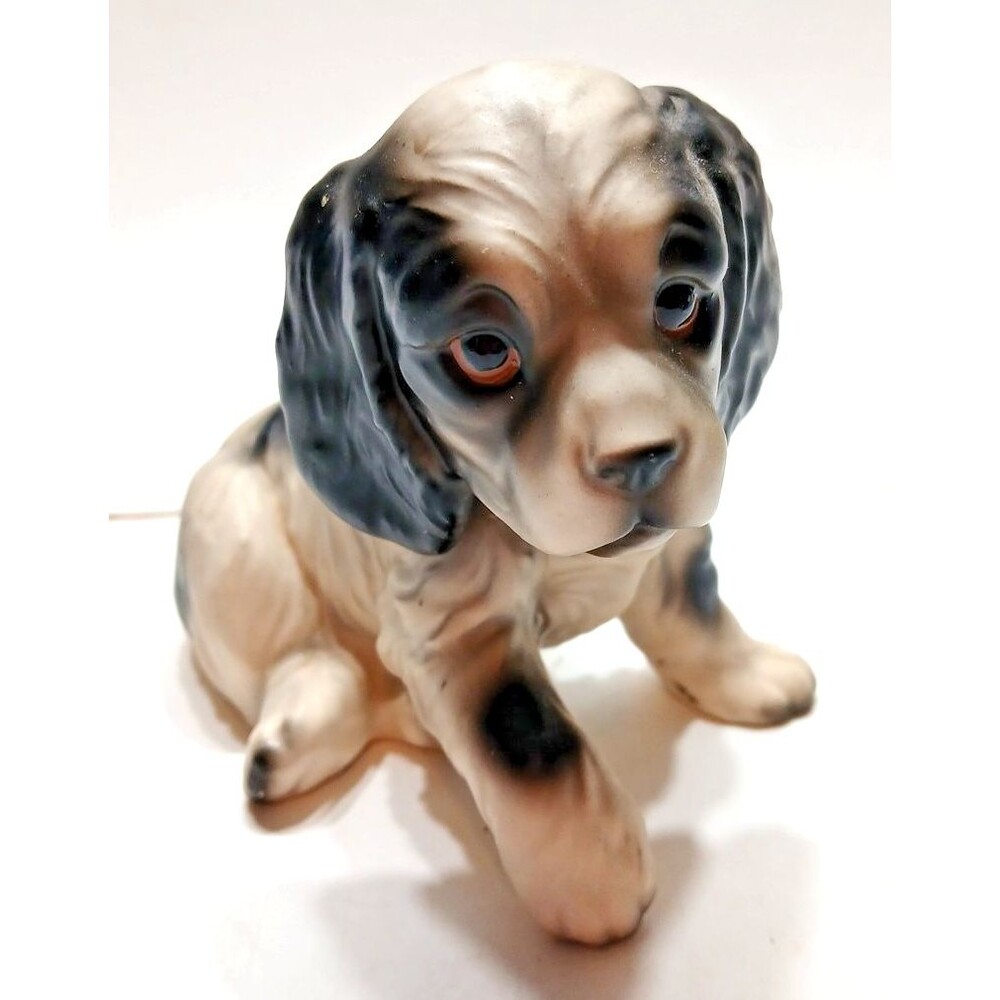 Vtg Japan Cocker Spaniel Ceramic Figurine Dog Black White About 5 Inches FLAW
